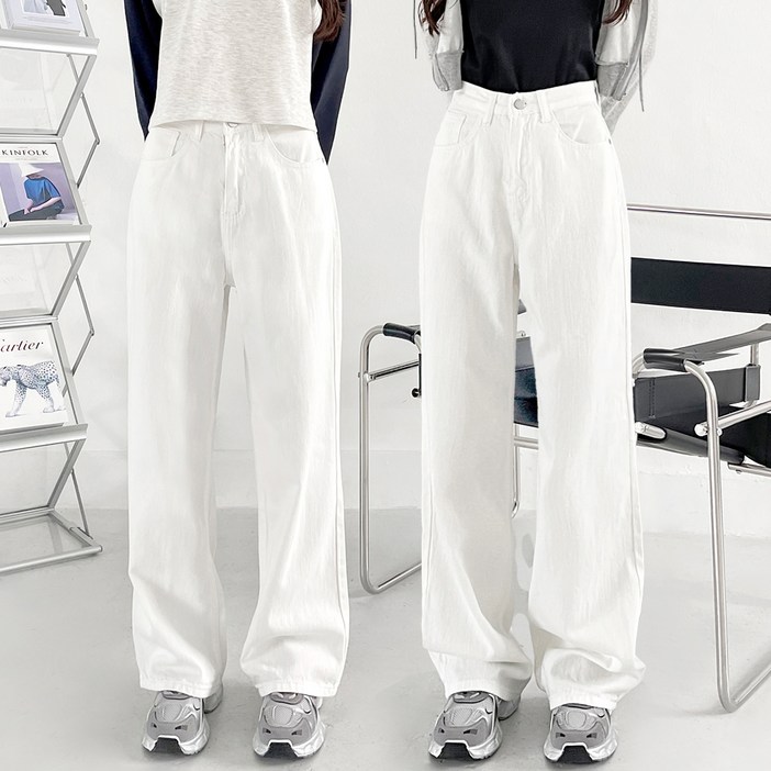잘빠진 여성용 엘빈 2단기장 코튼 세미 와이드 롱팬츠