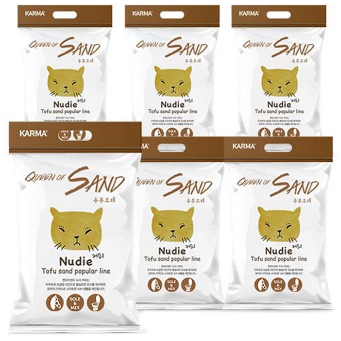 카르마 응고형 퀸오브샌드 누디 고양이 두부모래, 3kg, 6개, 커피
