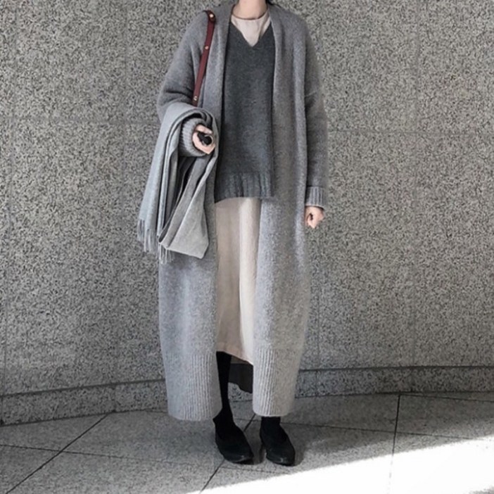 엘쏘 여성용 루즈핏 롱 스웨트 가디건