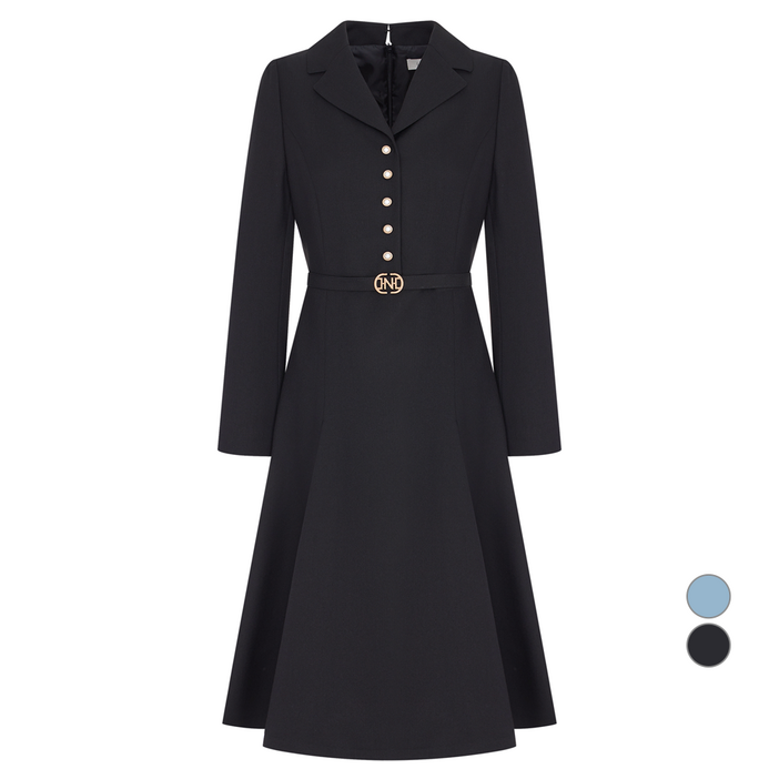 라인어디션 여성용 솔리드 진주 버튼 원피스