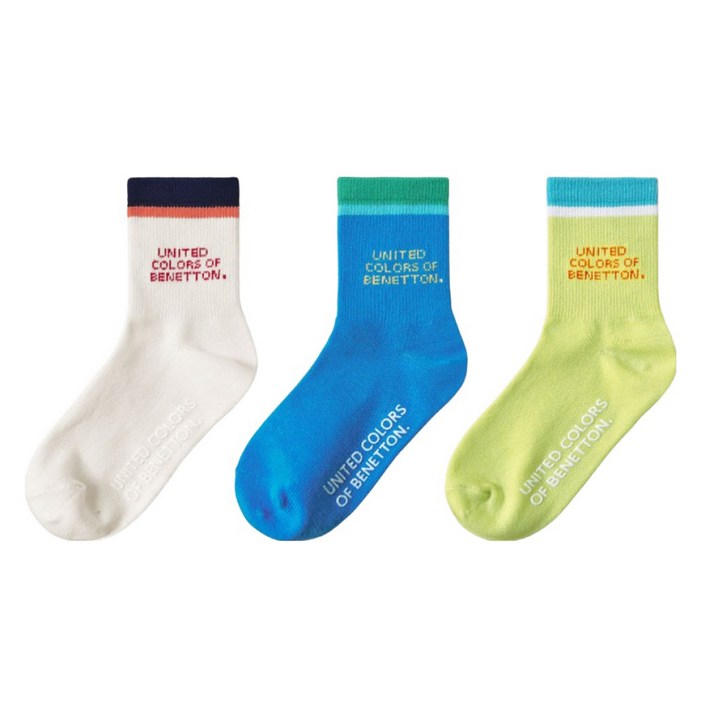 베네통키즈 아동용 컬러 링글 중목 양말 3종 세트