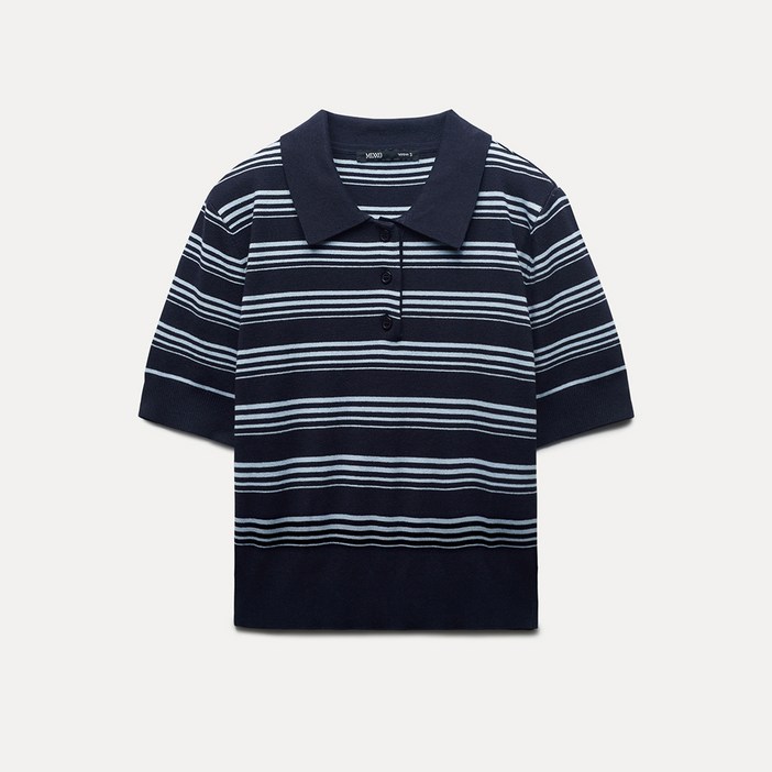 미쏘 여성용 스트라이프 풀오버 카라넥 반팔 니트