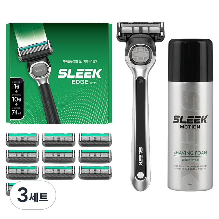 도루코 슬릭 엣지 면도기 세트, 면도기핸들  면도날 10p  쉐이빙폼 74ml, 3세트