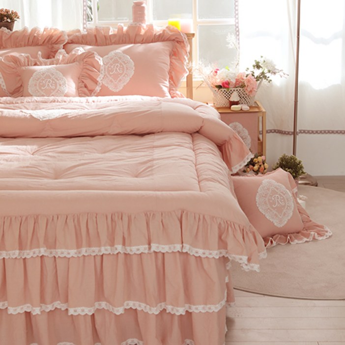 류금숙 여자의침실 광목워싱 레이스 차렵이불 이중 침대커버세트