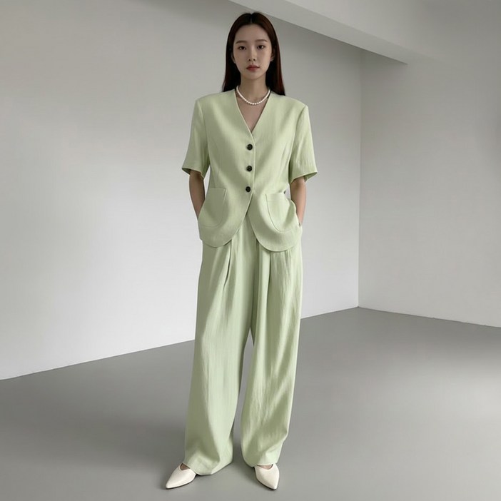 페이퍼먼츠 피보 반팔 자켓  와이드 팬츠 투피스 세트 14461