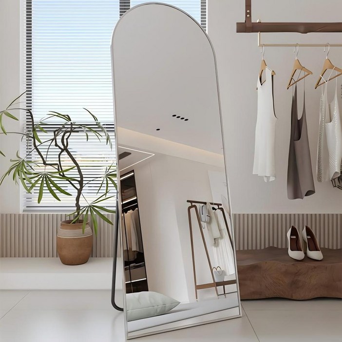뷰티피크 아치형 3in1 스탠드 벽걸이 거치형 강화 안전 유리 전신거울 440mm, 실버