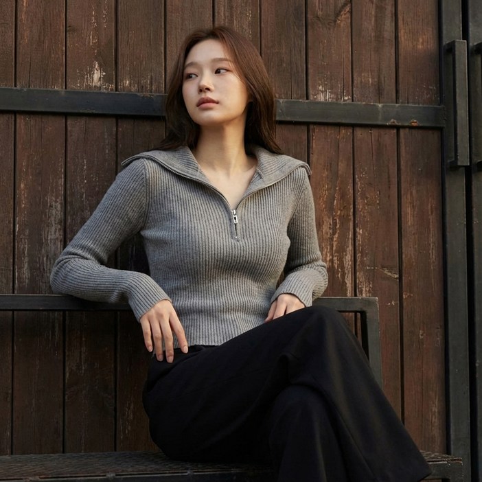 페이퍼먼츠 여성용 블리 반집업 골지 니트 14232 페이퍼먼츠 여성용 블리 반집업 골지 니트 14232