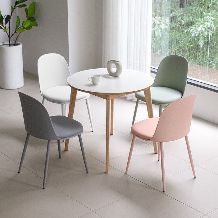 밀키우드 800 원형 마카롱 4인 주방 식탁 세트, 그레이