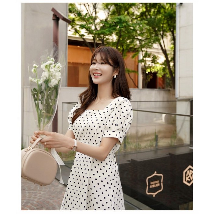 여름 휴양지 포프 소매 롱원피스 2칼라