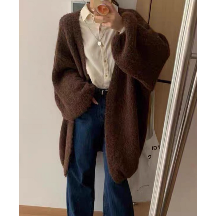 체인지쉬change she 여성 루즈핏 보들보들 벌룬소매 니트 가디건