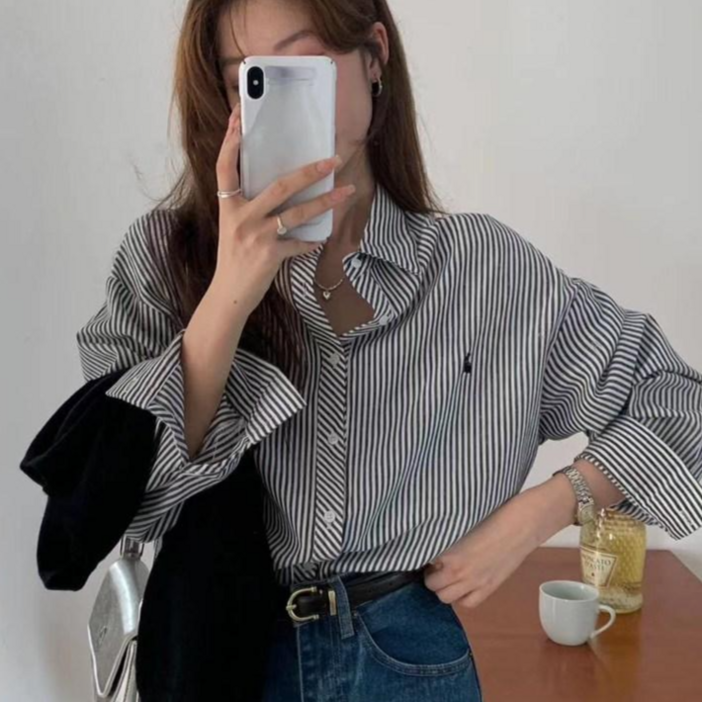 뉴데이자체제작여성 캐주얼 래빗 줄무늬 셔츠