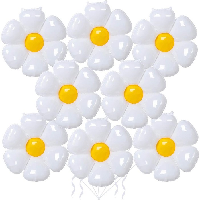 CEUQIESO 20pcs- 데이지 풍선, 생일 새해 결혼식 파티 장식을위한 혼합 색상 미니 데이지 호일 풍선 흰색, 분홍색, 보라색, 파란색, 노란색 데이지 풍선 세트, 20개, 화이트 데이지