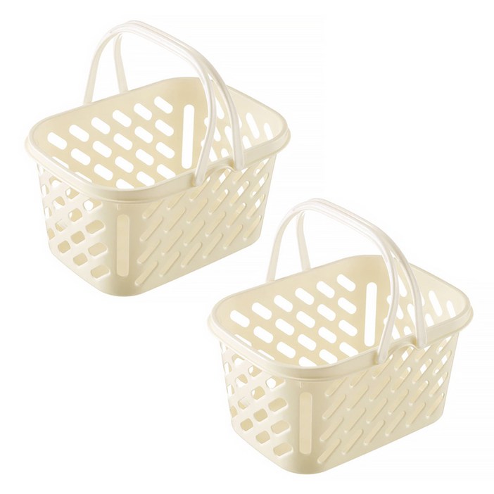 사나다 큐트목욕바구니 2개 일본 소형 미니 목욕탕 손잡이 바구니 욕실 정리 바스켓L8693 J9643, 아이보리, 2개