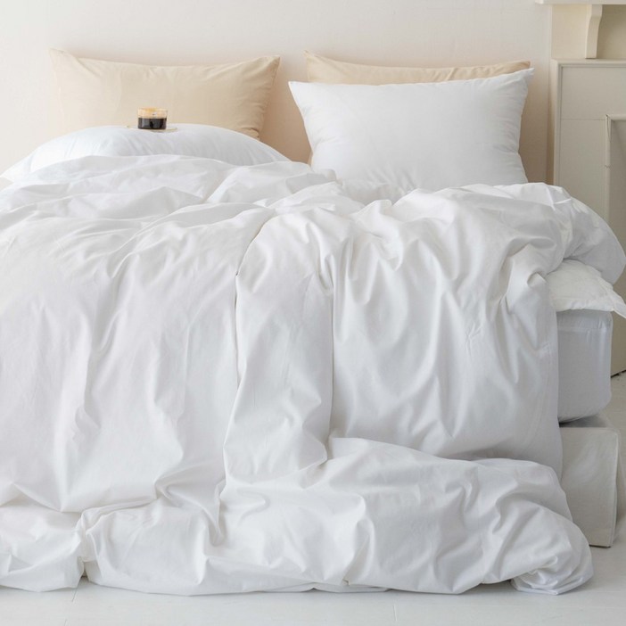 네모라인 국내제조 튼튼한 40수 트윌 피부에 순한 스마일 사계절 순면 이불커버, 화이트