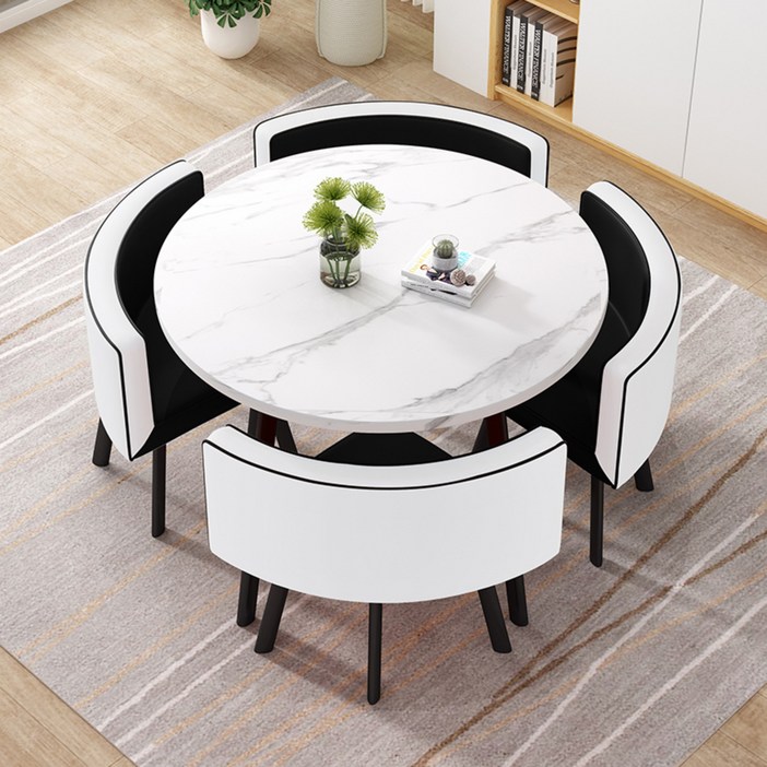 4인용 테이블 티타임 세트 원목 의자포함 식탁 원형 카페 인테리어 회의 단체 거실 손님