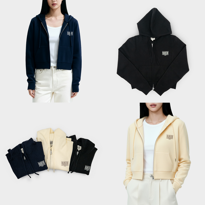 백화점 마리떼 프랑소와 저버 여성 크롭 니트 후드 집업 네이비, 블랙, 아이보리