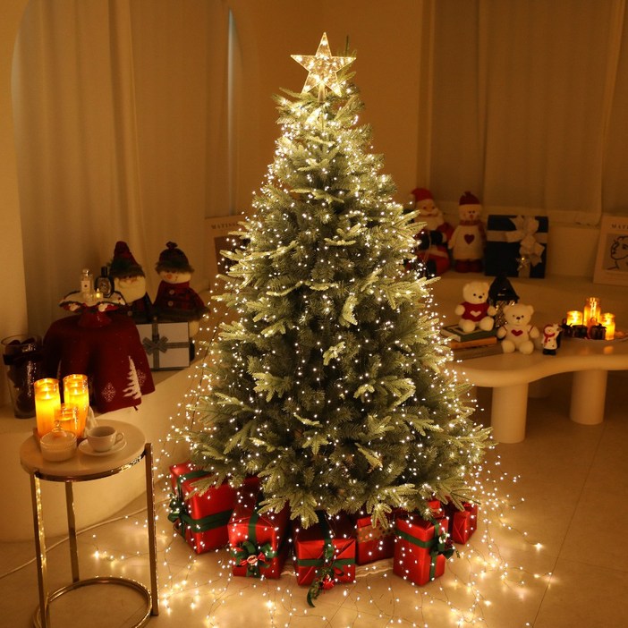 크리스마스트리 드레스 지네전구 20줄 800구 + 탑별, 1개, 드레스전구 20줄 그린선 웜