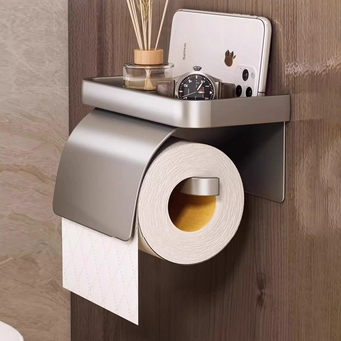 티케이샵 무타공 화장실 휴지걸이 커버형, 1개, 그레이