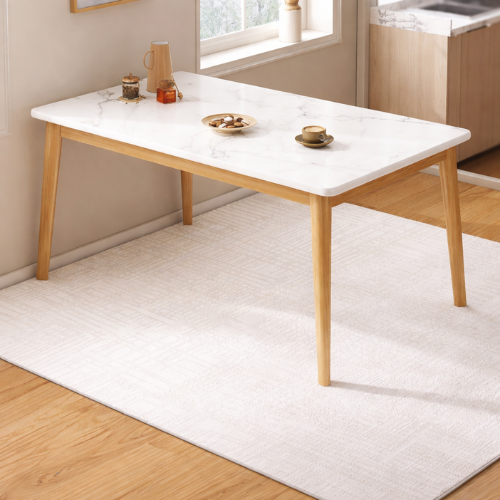 북유럽풍 가정용 소형 직사각형 간이 거실 식탁 세트, 4인용, 화이트 패턴(A)