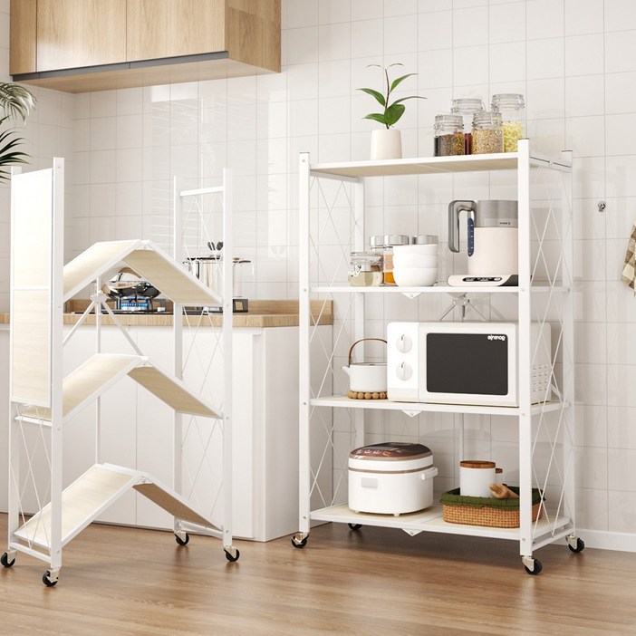 투에스리빙 프리미엄 원터치 다용도 접이식 간편 폴딩 철제선반, 4단, 화이트A