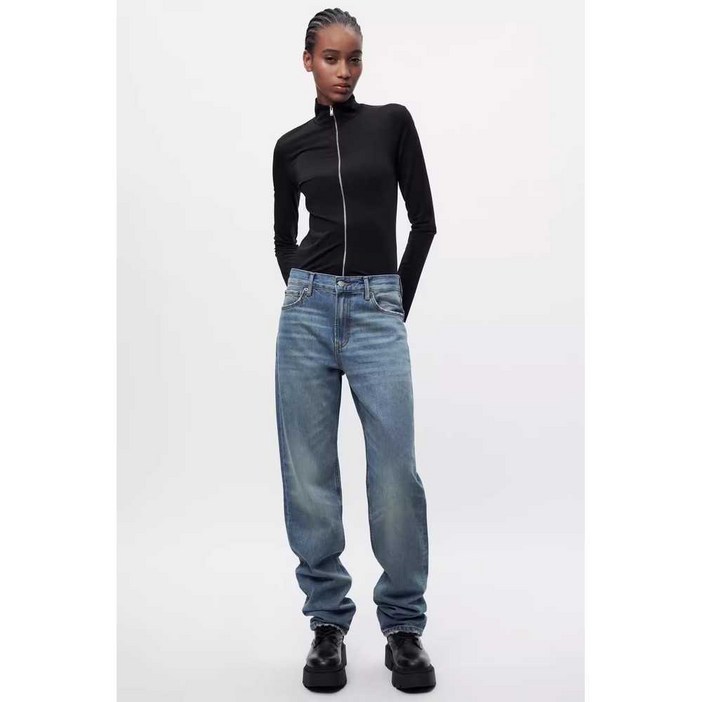 ZARA 여성청바지 데일리룩 30대 40대 하이 웨이스트 캐주얼 스트레이트 바지