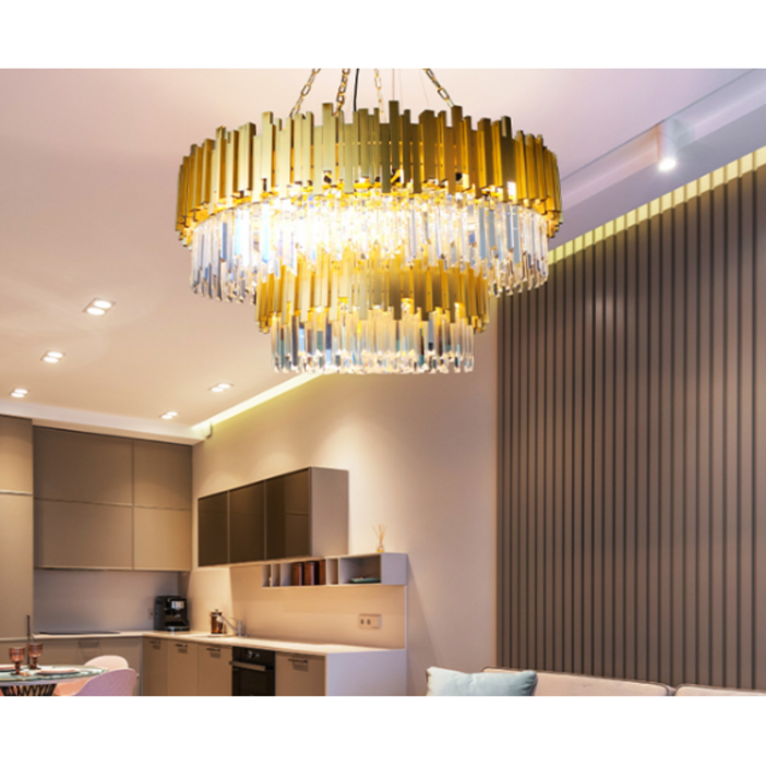 LED 인테리어 주방 거실 카페조명 골드 크리스탈 플라워 32등 펜던트, LED콘램프 8W 전구색(노란빛) 32개