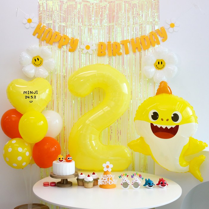 이벤트홀릭 아기상어 풍선 생일파티용품 세트자유레터링 두돌생일상