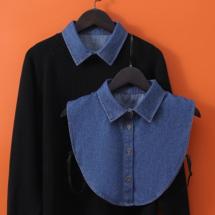 데일리 룩 완성 워시드 데님 셔츠형 레이어드 넥카라