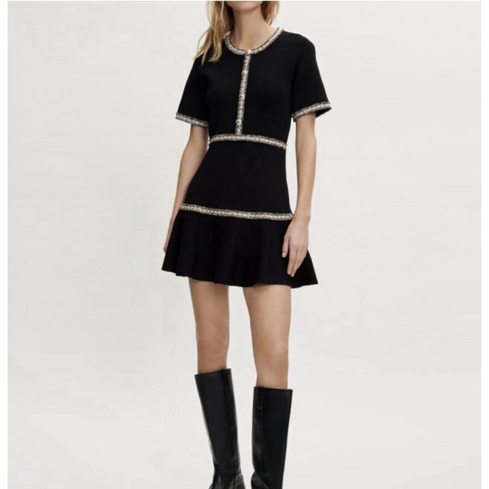 마쥬 Maje RONGALON 트위드 트리밍 미니 드레스 블랙 사이즈 34 US 2 5519764