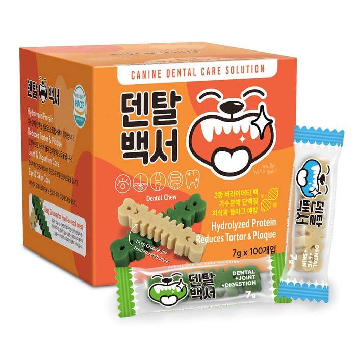 덴탈백서 가수분해 강아지 덴탈 기능성껌, 7g, 100개, 버라이어티팩[S]