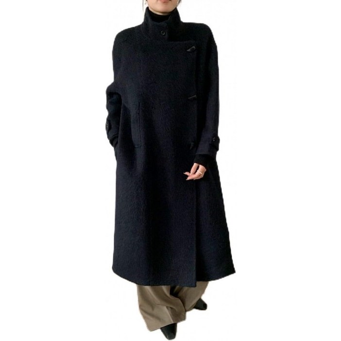 디케이드 클래식 울 알파카 샤기 텐 카라 코트