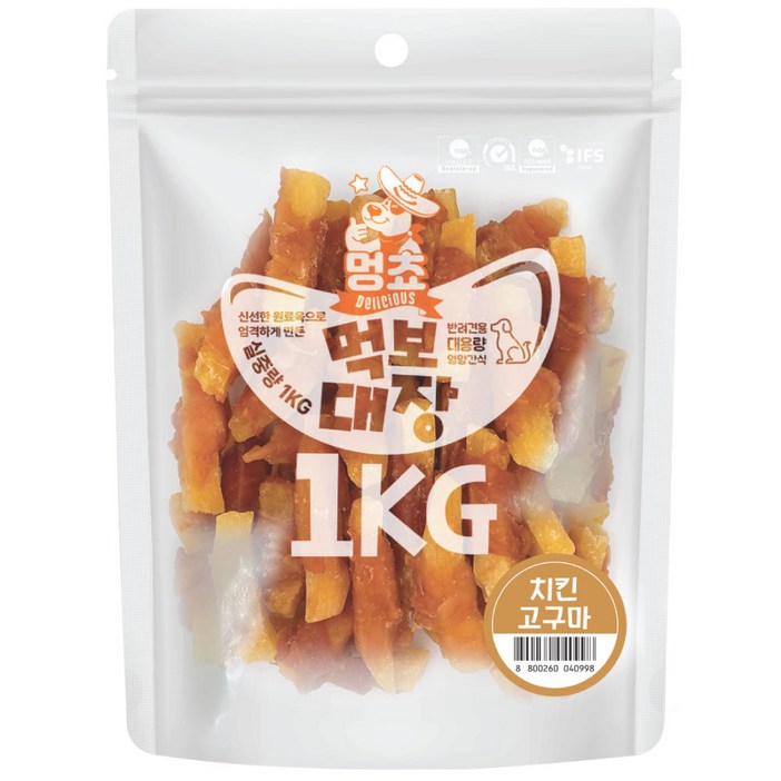 멍쵸 먹보대장 1킬로 대용량 강아지간식, 1kg, 1개, 치킨고구마
