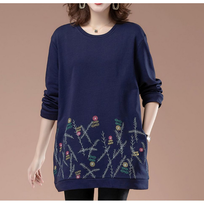 Gradle 예쁜 여성 빅사이즈 프린팅 맨투맨 긴팔티 오버핏 데일리 라운드 맨투맨 엄마옷 가을상의