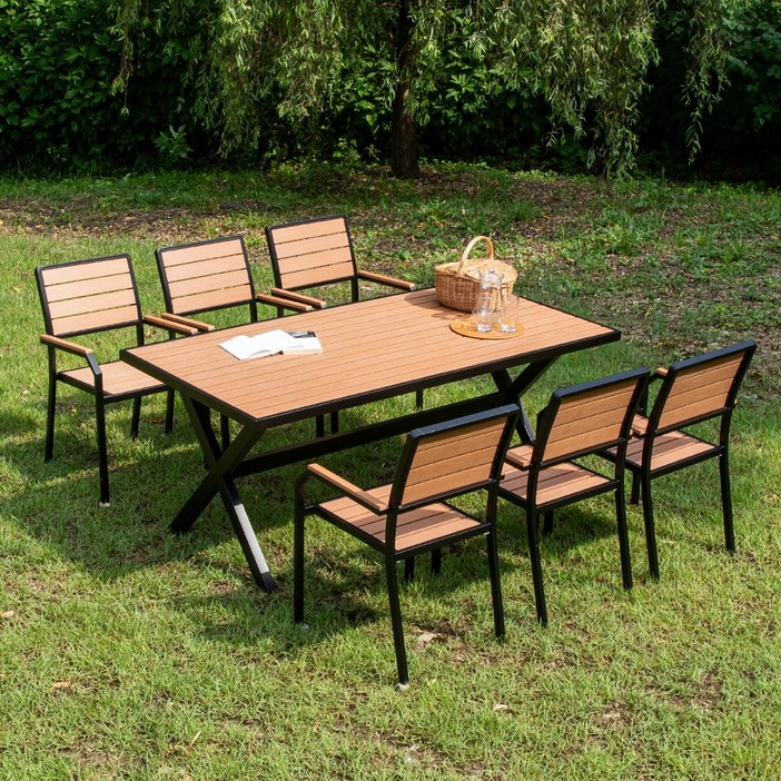 야드니 1800X900 수지목 야외 6인 세트 티 카페 정원, 블랙