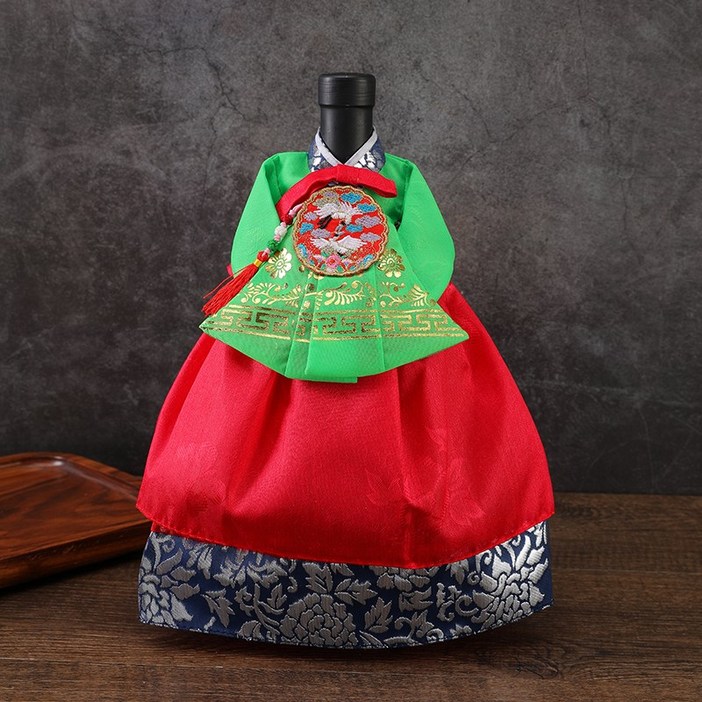 한복 와인커버 술병주머니 와인케이스 외국인선물 인형한복 인테리어소품, 초록색빨강실크 치마두겹, 1개