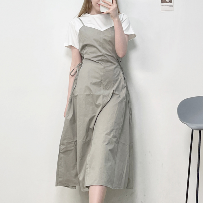 엘사 스티치 A라인 끈 뷔스티에 롱 원피스