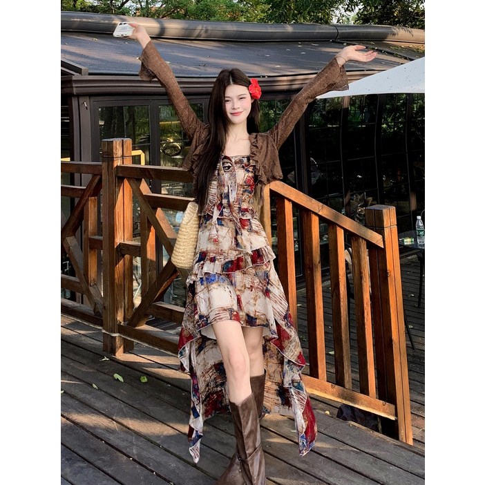 [여리여리] 레이스 롱원피스 언발 투피스 여름 휴양지룩