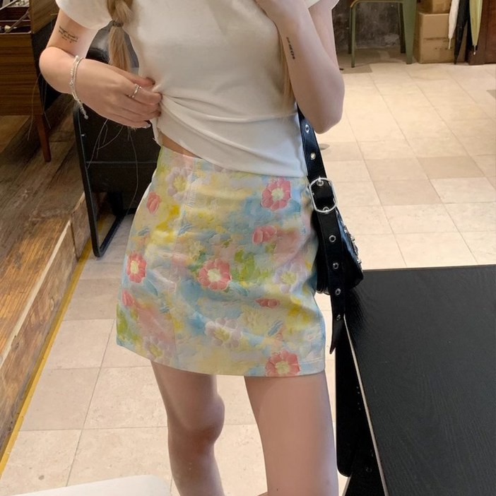 AOKADA 여성 미니 스커트 플라워 여름 A라인 숏 치마 AOKADA 여성 미니 스커트 플라워 여름 A라인 숏 치마