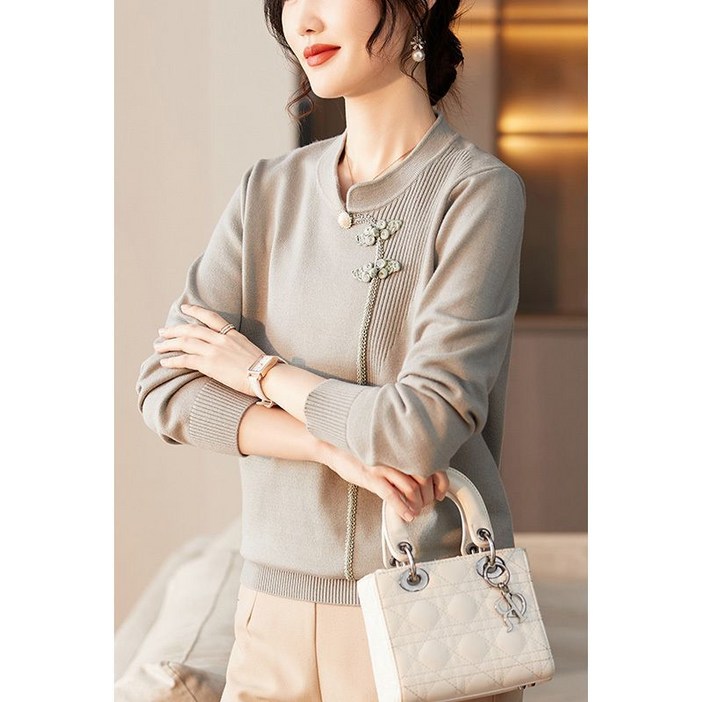 COSYEVNO 중년 엄마 긴팔 톱 가을 패션 슬림 라운드 통근 슬림핏 신상 코디 캐주얼 니트 zjymmsy6