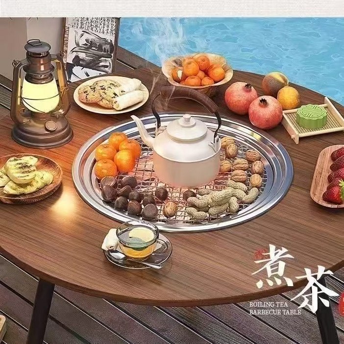 BSWolf 접이식 바베큐 라운드 테이블 스토브 휴대용 캠핑 바베큐 숯 그릴 보관 가방 포함 파티오 차 끓이기