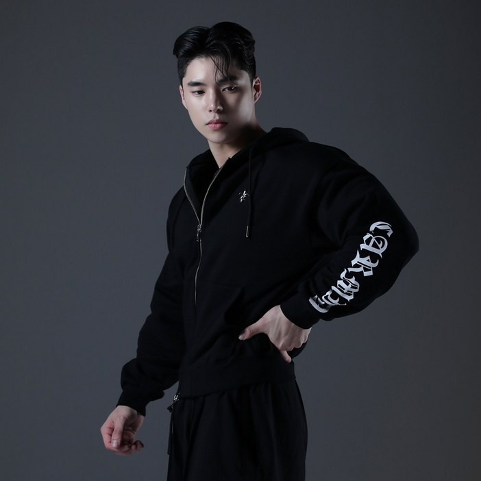 카미드 레터링 투웨이 크롭 후드집업