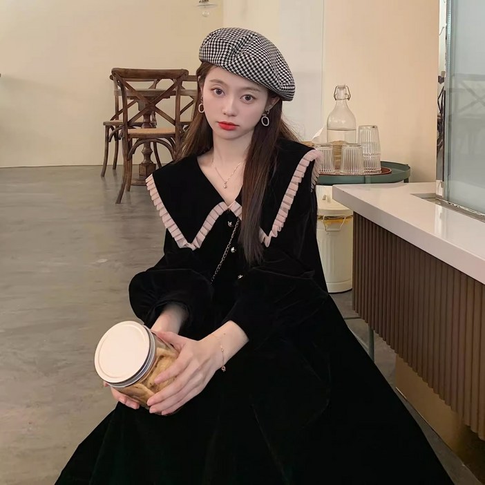 해피유통 여성용 원피스 터틀넥 봄가을 빅사이즈 트렌디 쁘띠 블랙 원피스 mgy