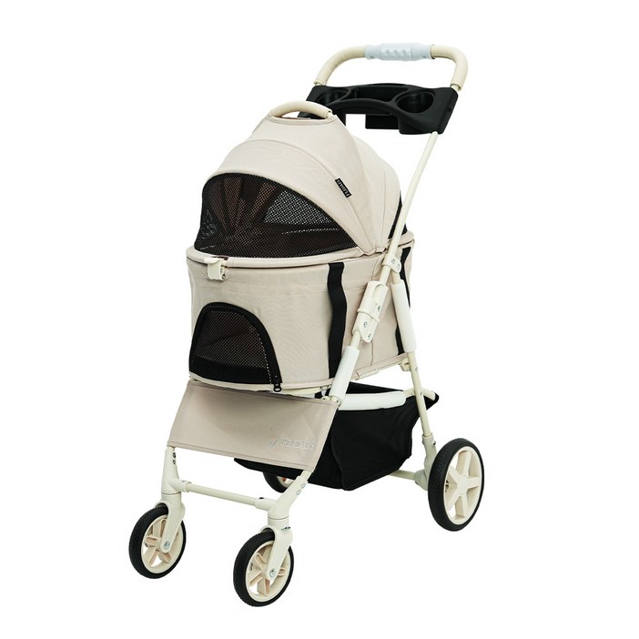 플리다스 실속형 원터치 펫 강아지 유모차 개모차 애견 반려견 경량 퀵폴딩 분리형 소형견 중형견, 크림베이지, 1개