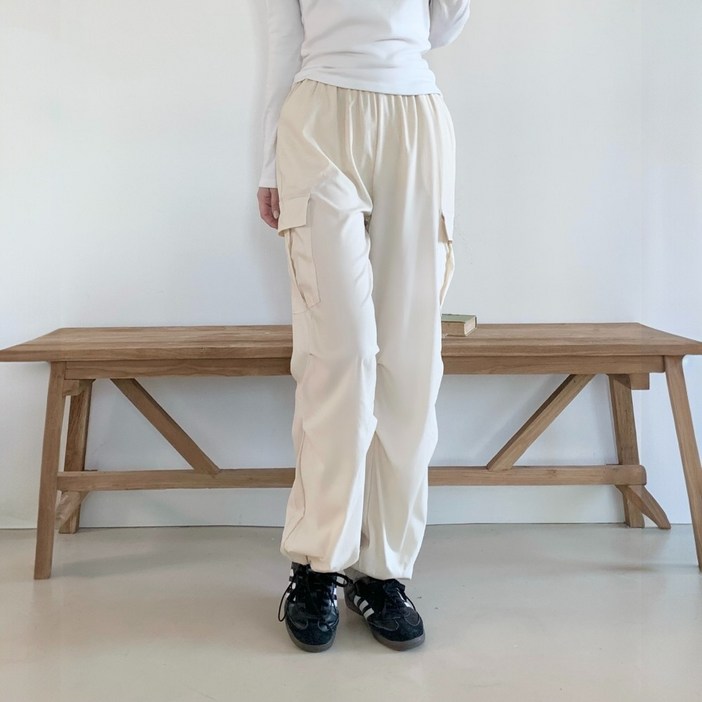 우민샵 여성 스판 스트링 밴딩 카고팬츠 카고바지