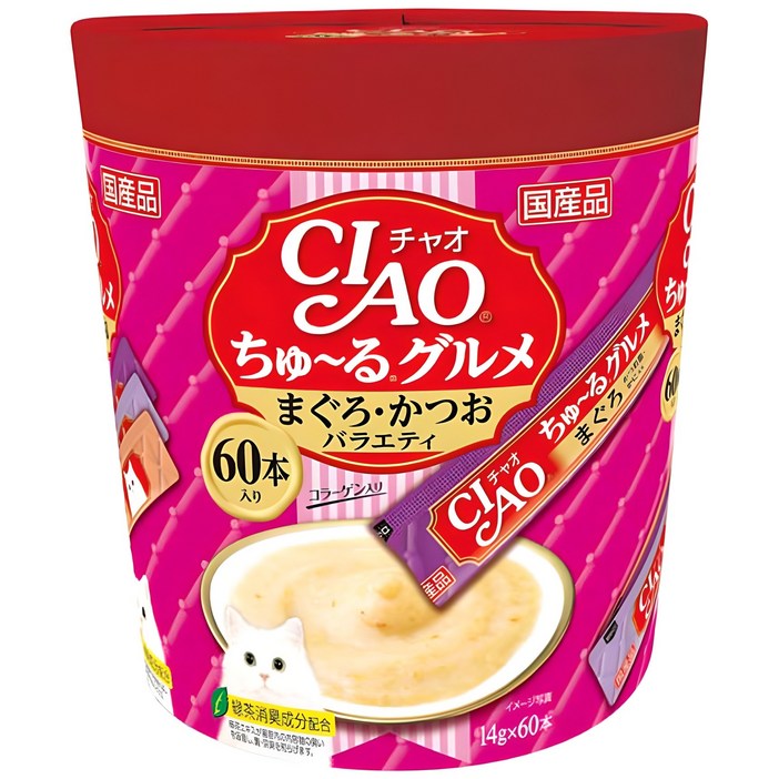 챠오츄르 고양이 간식 파우치, 혼합맛(참치/가다랑어), 14g, 60개