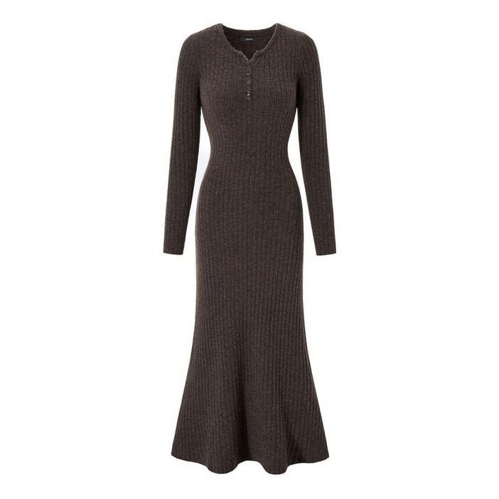 GGPX 반버튼 골지 플레어 니트 롱 원피스 GPDOW013D