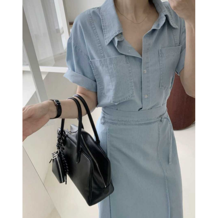 벨로아 데님투피스 스커트 셋업 하객룩 여행룩 투웨이룩