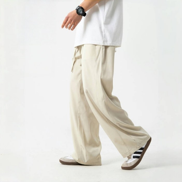 삼제태전 남성 여름 경량 쿨감 아이스 실크 캐주얼 바지 루즈핏 일자형 무지 기본 아이템 긴 바지