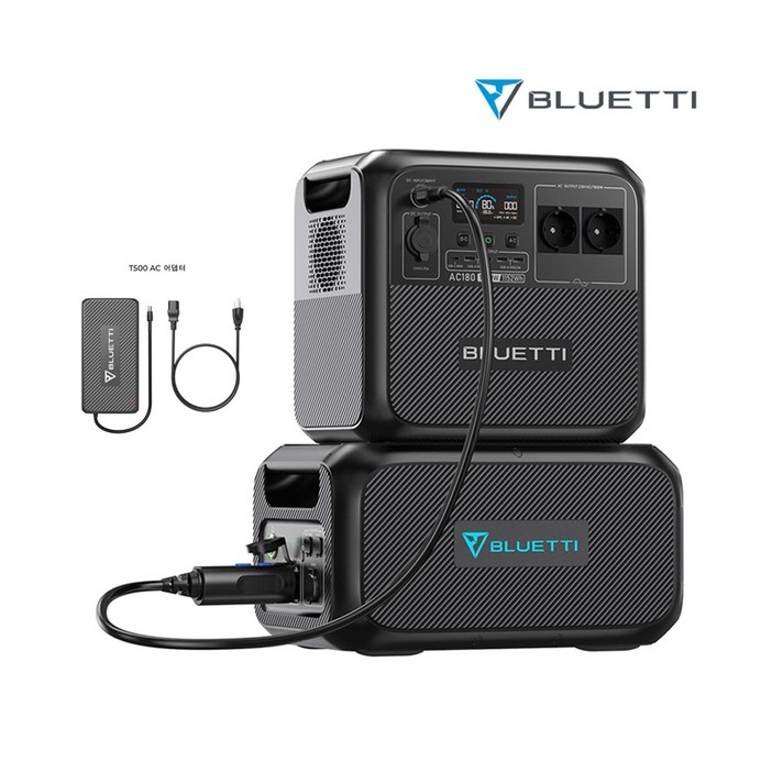 BLUETTI 블루에티 AC180B230 파워뱅크세트 1800W 3200Wh 초대용량 보조배터리 캠핑차박용 앱제어 T500어댑터P090D7909 연결 케이블 포함, AC180B230