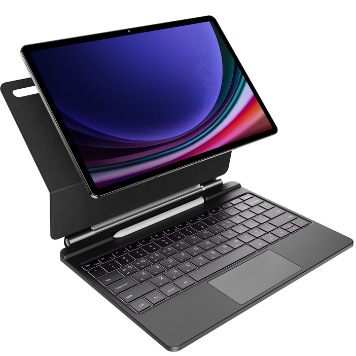 HOU 갤럭시 탭 호환 마그네틱 매직키보드 S10 S9 S8 S7 S9FE 12.4인치 S펜 수납 터치패드 플로팅 블루투스 키보드, 블랙, S9S8S7S9FES7FE 12.4인치